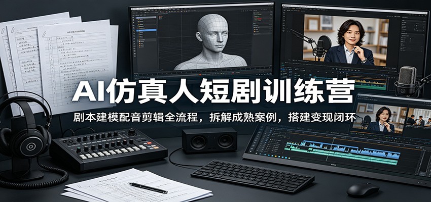 AI仿真人短剧训练营:剧本建模配音剪辑全流程,拆解成熟案例,搭建变现闭环-网赚副业网