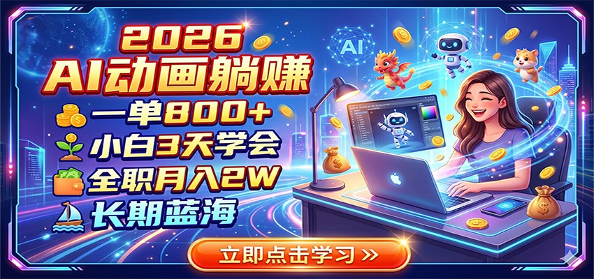 2026 AI动画躺赚:一单800+,小白3天学会,全职月入2W,长期蓝海-网赚副业网