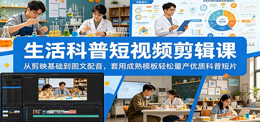 生活科普短视频剪辑课:从剪映基础到图文配音,套用成熟模板轻松量产优质科普短片-网赚副业网