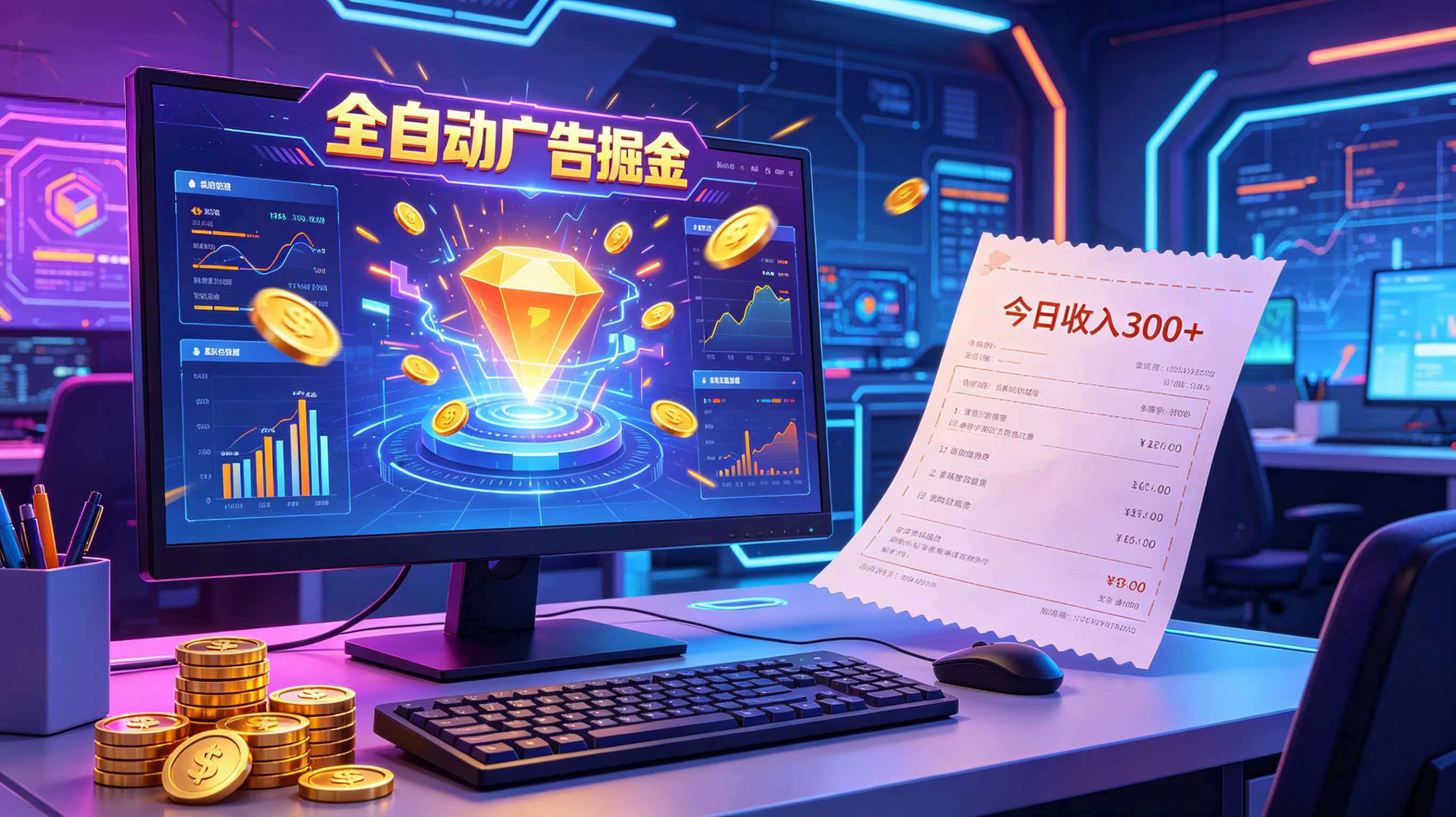 全自动广告掘金,日入300+。全程Ai自动化运行,解放双手,时间自由。收益稳定-网赚副业网