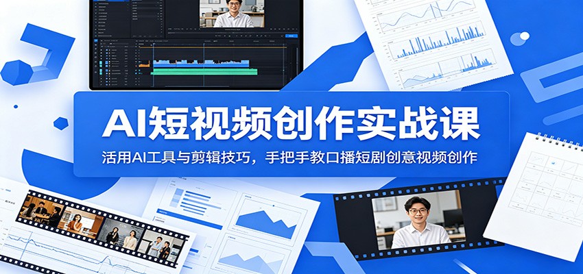 AI短视频创作实战课:活用AI工具与剪辑技巧,手把手教口播短剧创意视频创作-网赚副业网