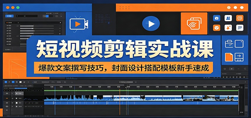 短视频剪辑实战课:爆款文案撰写技巧,封面设计搭配模板新手速成-网赚副业网