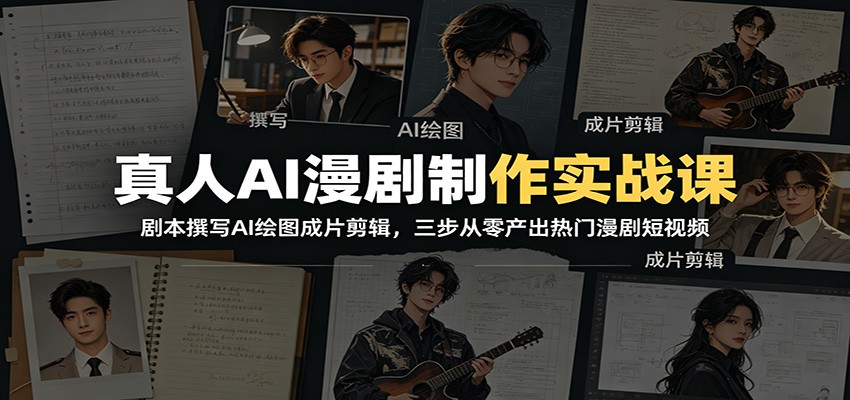 真人AI漫剧制作实战课：剧本撰写AI绘图成片剪辑，三步从零产出热门漫剧短视频-网赚副业网
