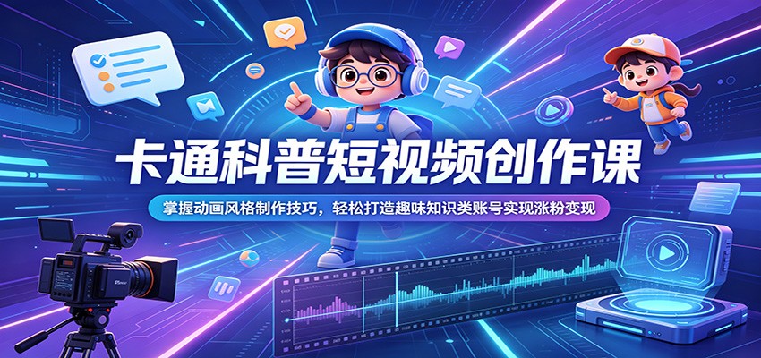 卡通科普短视频创作课:掌握动画风格制作技巧,轻松打造趣味知识类账号实现涨粉变现-网赚副业网