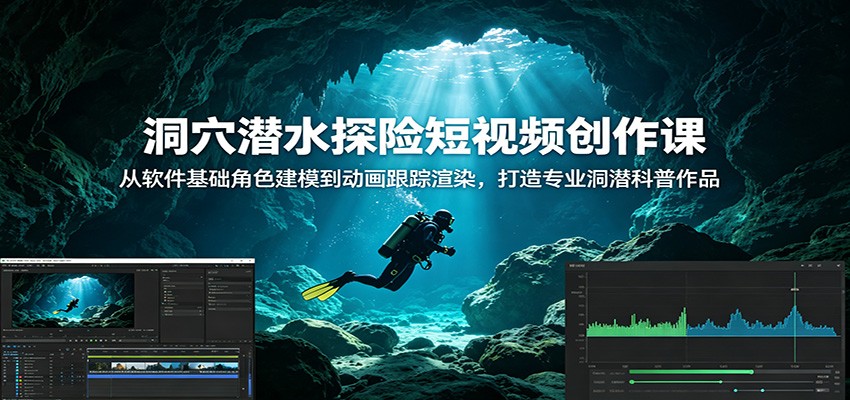 洞穴潜水探险短视频创作课:从软件基础角色建模到动画跟踪渲染,打造专业洞潜科普作品-网赚副业网