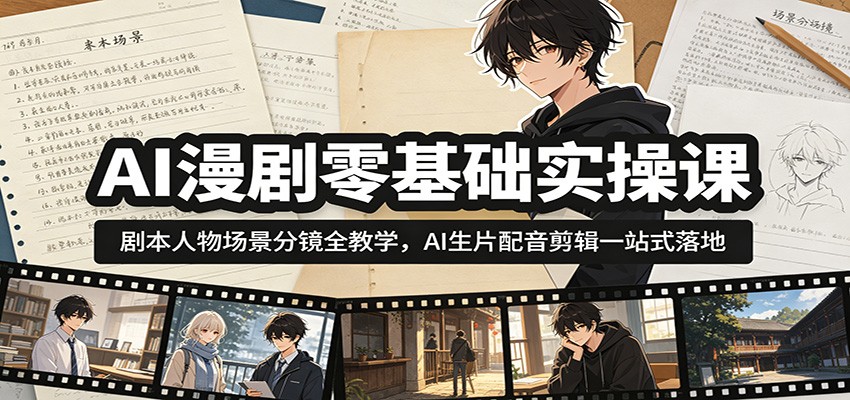 AI漫剧零基础实操课:剧本人物场景分镜全教学,AI生片配音剪辑一站式落地-网赚副业网