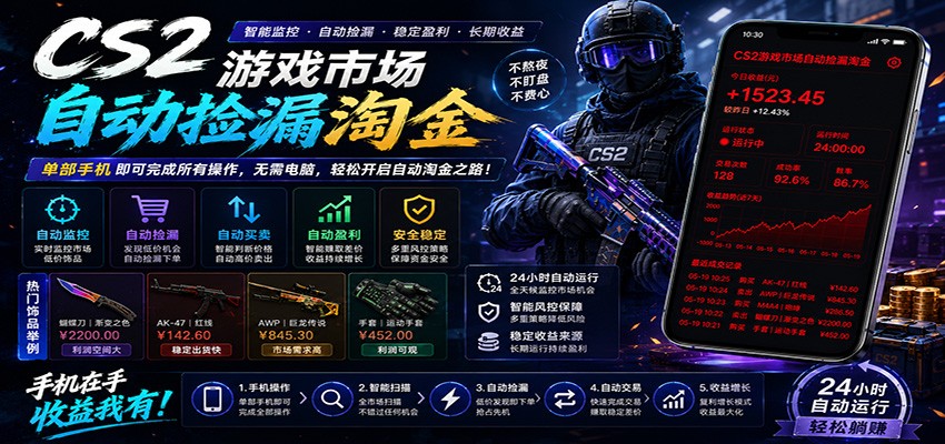 CSGO挂机捡漏项目通过利用游戏饰品交易机制,结合薄凉软件辅助捡漏,实现盈利-网赚副业网