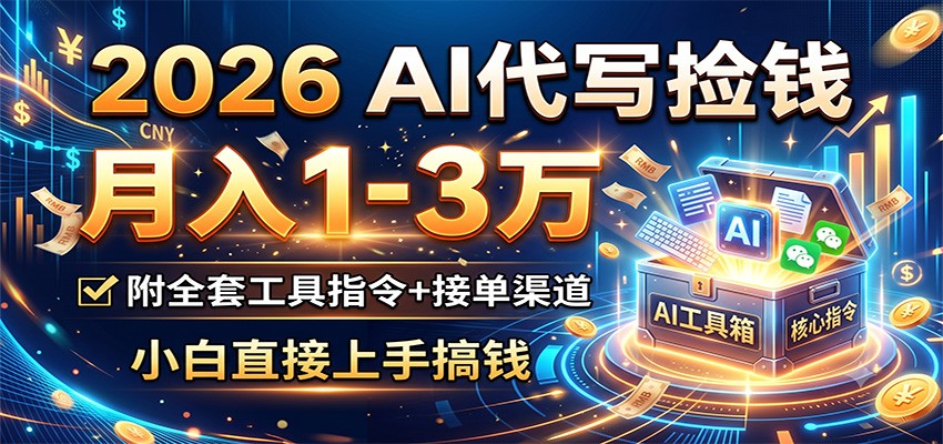 2026 AI代写捡钱,月入1-3万,附全套工具指令+接单渠道,小白直接上手搞钱-网赚副业网
