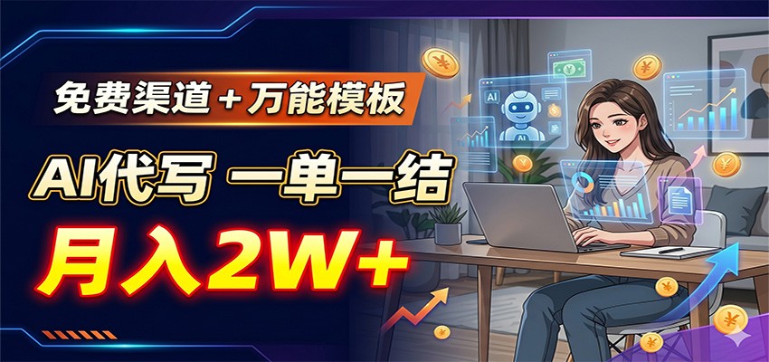 免费渠道+万能模板,AI代写一单一结,月入2W+-网赚副业网