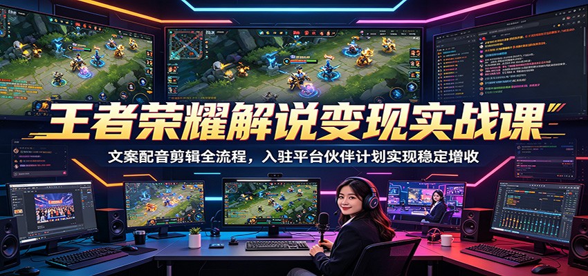 王者荣耀解说变现实战课:文案配音剪辑全流程,入驻平台伙伴计划实现稳定增收-网赚副业网