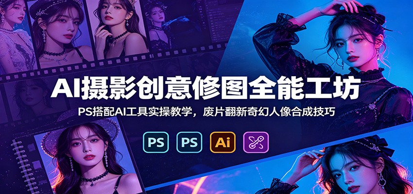 AI摄影创意修图全能工坊:PS搭配AI工具实操教学,废片翻新奇幻人像合成技巧-网赚副业网