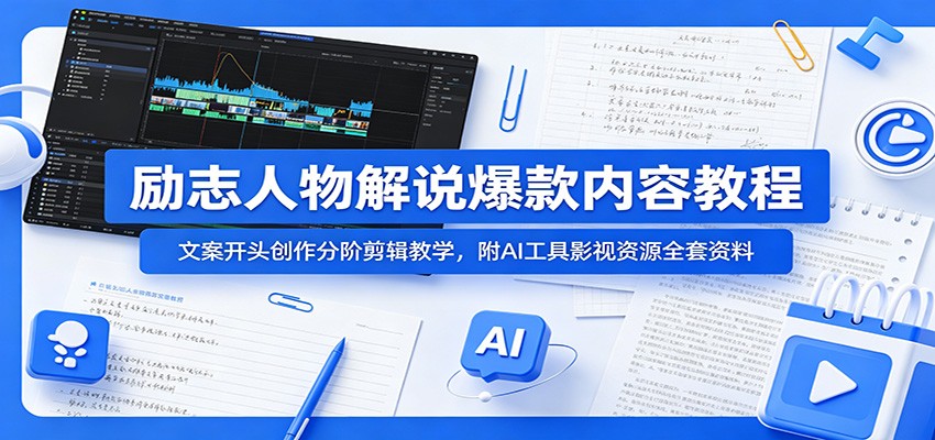 励志人物解说爆款内容教程:文案开头创作分阶剪辑教学,附AI 工具影视资源全套资料-网赚副业网