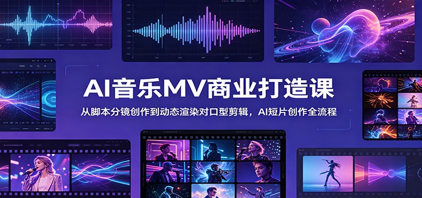 AI音乐MV商业打造课:从脚本分镜创作到动态渲染对口型剪辑,AI短片创作全流程-网赚副业网