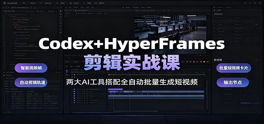 Codex+HyperFrames剪辑实战课:两大AI工具搭配全自动批量生成短视频-网赚副业网