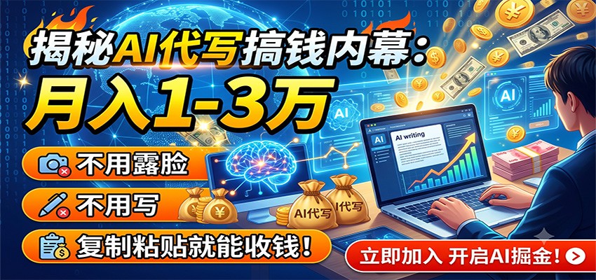 揭秘AI代写搞钱内幕：月入1-3万，不用露脸不用写，复制粘贴就能收钱！-网赚副业网