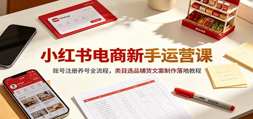 小红书电商新手运营课:账号注册养号全流程,类目选品铺货文案制作落地教程-网赚副业网