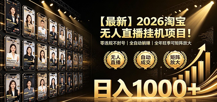 最新2026淘宝无人直播挂机项目!零违规不封号,全自动躺赚,日入1000+-网赚副业网