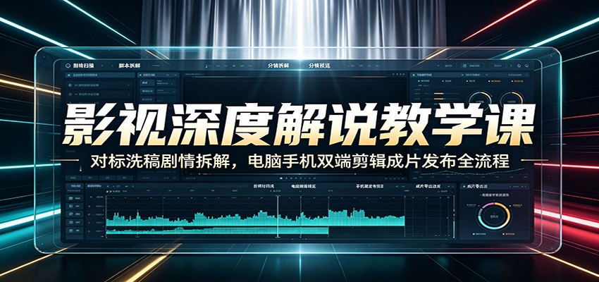 影视深度解说教学课:对标洗稿剧情拆解,电脑手机双端剪辑成片发布全流程-网赚副业网