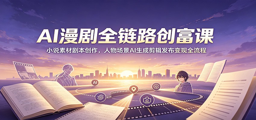 AI漫剧全链路创富课:小说素材剧本创作,人物场景AI生成剪辑发布变现全流程-网赚副业网