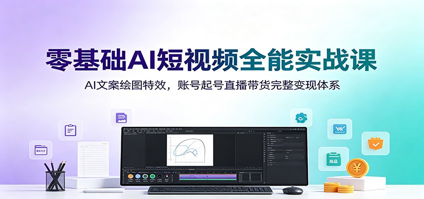 零基础AI短视频全能实战课:AI文案绘图特效,账号起号直播带货完整变现体系-网赚副业网