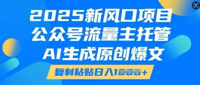 2025新风口项目,公众号流量主托管,AI生成原创爆文,复制粘贴日入多张-网赚副业网
