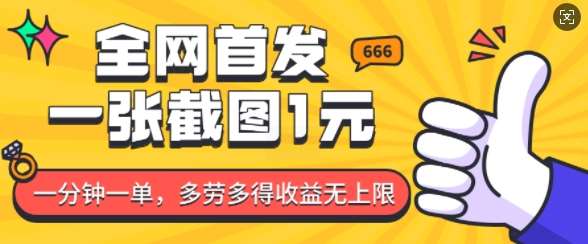 全网首发,一张截图1块钱,一分钟一单,多劳多得,收益无上限-网赚副业网