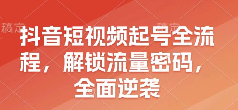 抖音短视频起号全流程,解锁流量密码,全面逆袭-网赚副业网