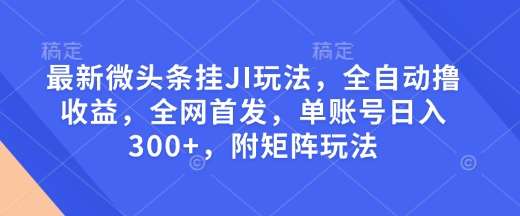最新微头条挂JI玩法,全自动撸收益,全网首发,单账号日入300+,附矩阵玩法【揭秘】-网赚副业网