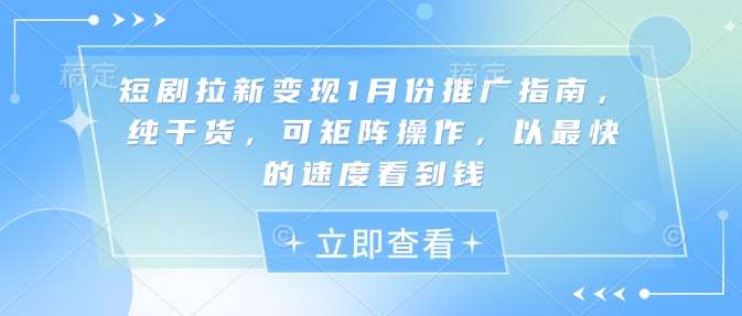 短剧拉新变现1月份推广指南,纯干货,可矩阵操作,以最快的速度看到钱-网赚副业网