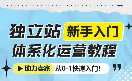 独立站新手入门体系化运营教程,助力独立站卖家从0-1快速入门!-网赚副业网