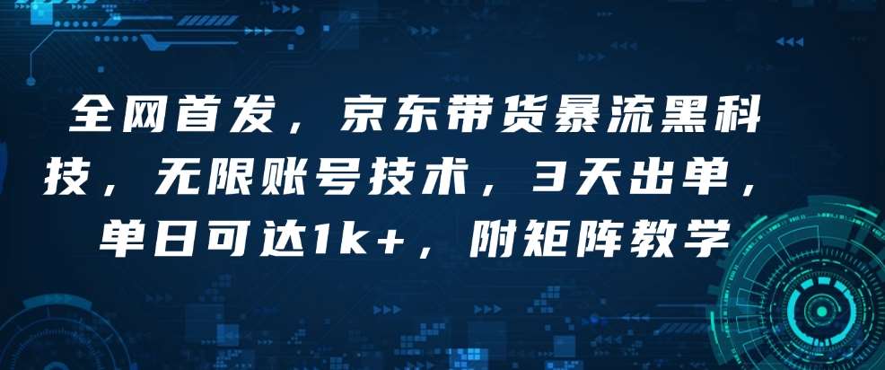 全网首发,京东带货暴流黑科技,无限账号技术,3天出单,单日可达1k+,附矩阵教学【揭秘】-网赚副业网