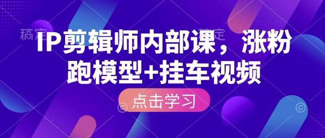 IP剪辑师内部课,涨粉跑模型+挂车视频-网赚副业网