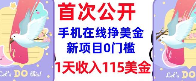 在线挣美金新项目,0门槛,1天收入115美刀,无脑操作,真正被动收入-网赚副业网