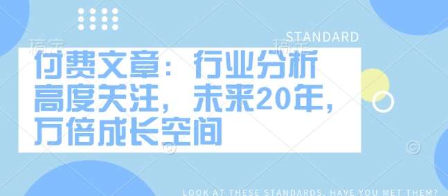 付费文章:行业分析 高度关注,未来20年,万倍成长空间-网赚副业网