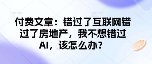 付费文章:错过了互联网错过了房地产,我不想错过AI,该怎么办?-网赚副业网