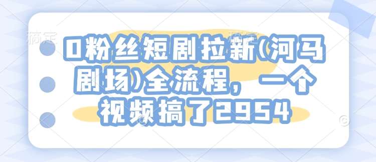 0粉丝短剧拉新(河马剧场)全流程,一个视频搞了2954-网赚副业网