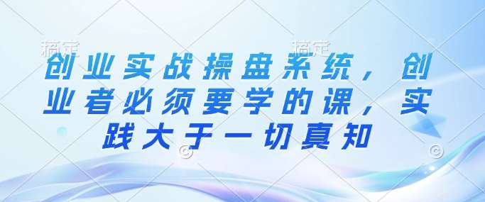 创业实战操盘系统,创业者必须要学的课,实践大于一切真知-网赚副业网