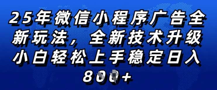 2025年微信小程序全新玩法纯小白易上手,稳定日入多张,技术全新升级,全网首发【揭秘】-网赚副业网