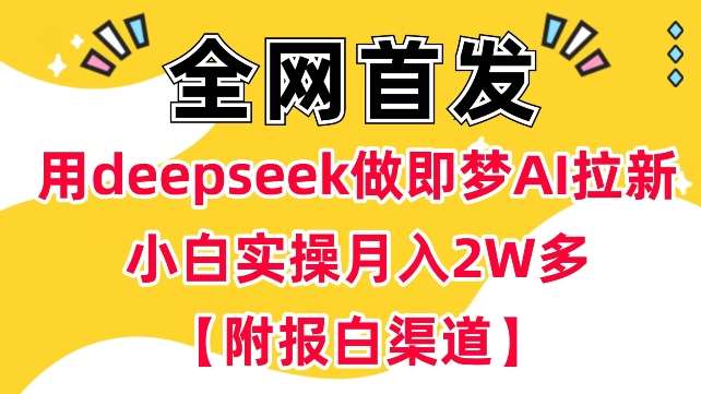 用deepseek做即梦Ai拉新 小白实操月入过W+【附报白渠道】-网赚副业网