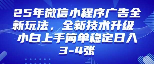 2025年微信小程序最新玩法纯小白易上手，稳定日入多张，技术全新升级【揭秘】-网赚副业网