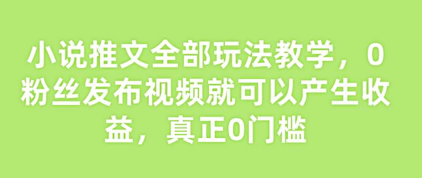 小说推文全部玩法教学,0粉丝发布视频就可以产生收益,真正0门槛-网赚副业网