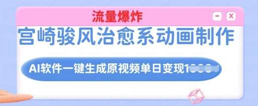 宫崎骏风治愈系动画制作,AI软件一键生成原创视频流量爆炸,单日变现多张,详细实操流程-网赚副业网