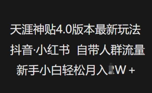 天涯神贴4.0版本最新玩法,抖音·小红书自带人群流量,新手小白轻松月入过W-网赚副业网