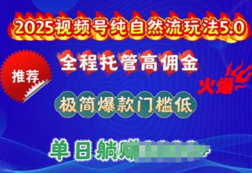2025视频号纯自然流玩法5.0,全程托管高佣金,极简爆款门槛低,单日收益多张【揭秘】-网赚副业网