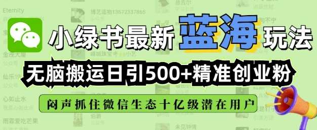 小绿书无脑搬运引流,全自动日引500精准创业粉,微信生态内又一个闷声发财的机会-网赚副业网