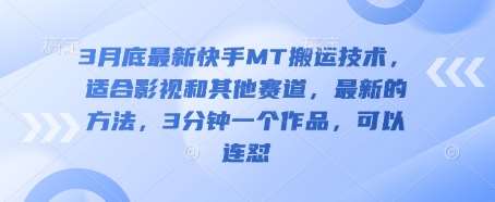 3月底最新快手MT搬运技术,适合影视和其他赛道,最新的方法,3分钟一个作品,可以连怼-网赚副业网