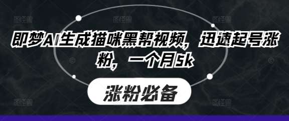即梦AI生成猫咪黑帮视频,迅速起号涨粉,一个月5k-网赚副业网