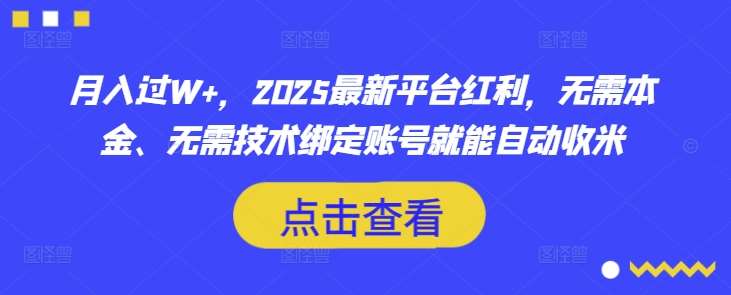 月入过W+,2025最新平台红利,无需本金、无需技术绑定账号就能自动收米-网赚副业网