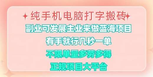 纯手机电脑打字搬砖,有手就行,几秒一单,多劳多得,正规项目大平台【揭秘】-网赚副业网