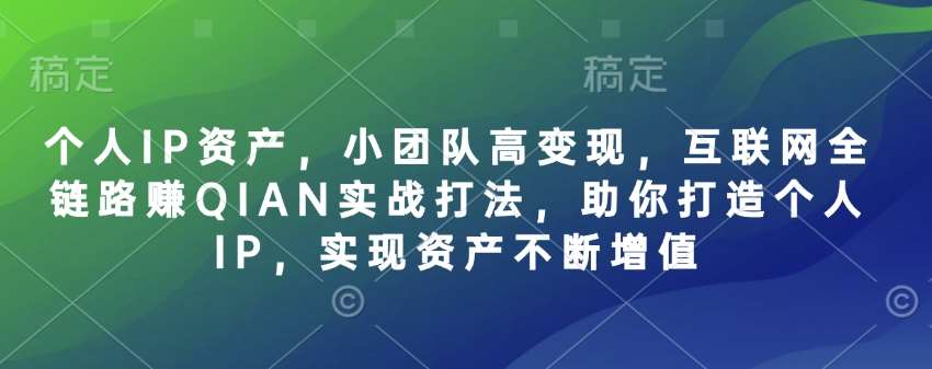 个人IP资产,小团队高变现,互联网全链路赚QIAN实战打法,助你打造个人IP,实现资产不断增值-网赚副业网